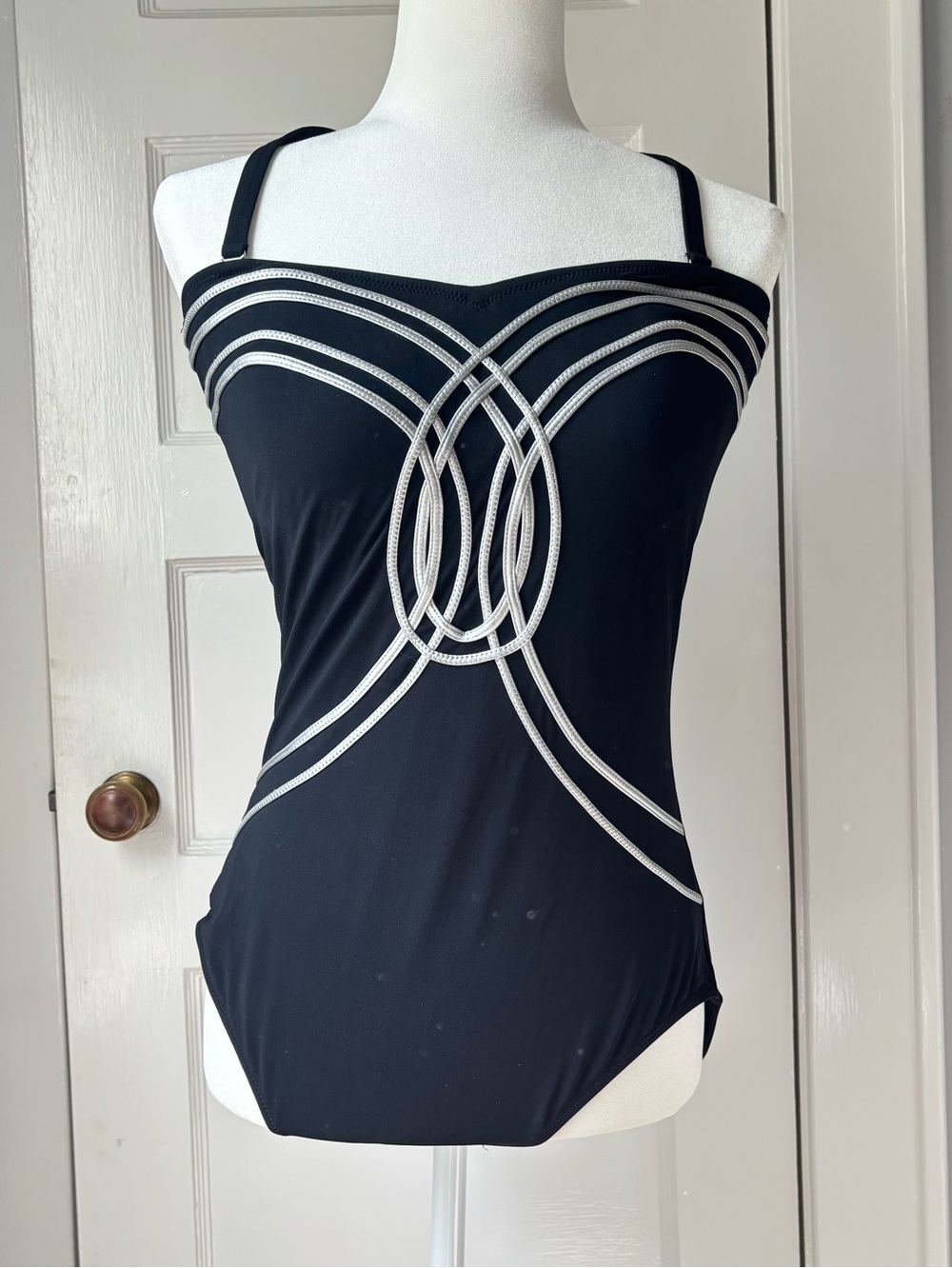 Gottex Sz 12 Women’s Maillot Glamorous One-Piece Swimsuit with Silver Trim